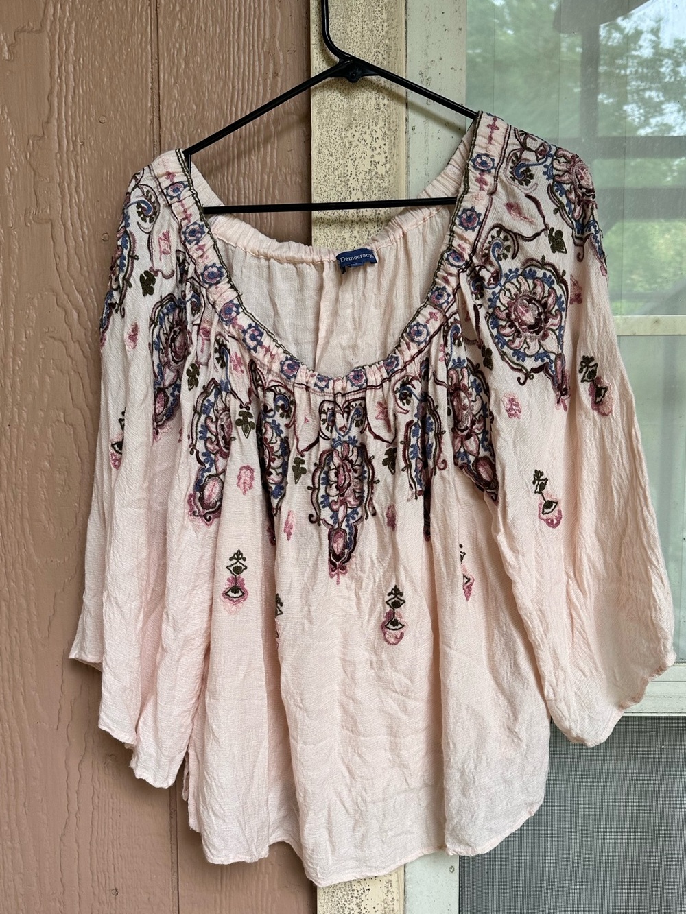 Democracy Blush Pink Embroidered Peasant Top